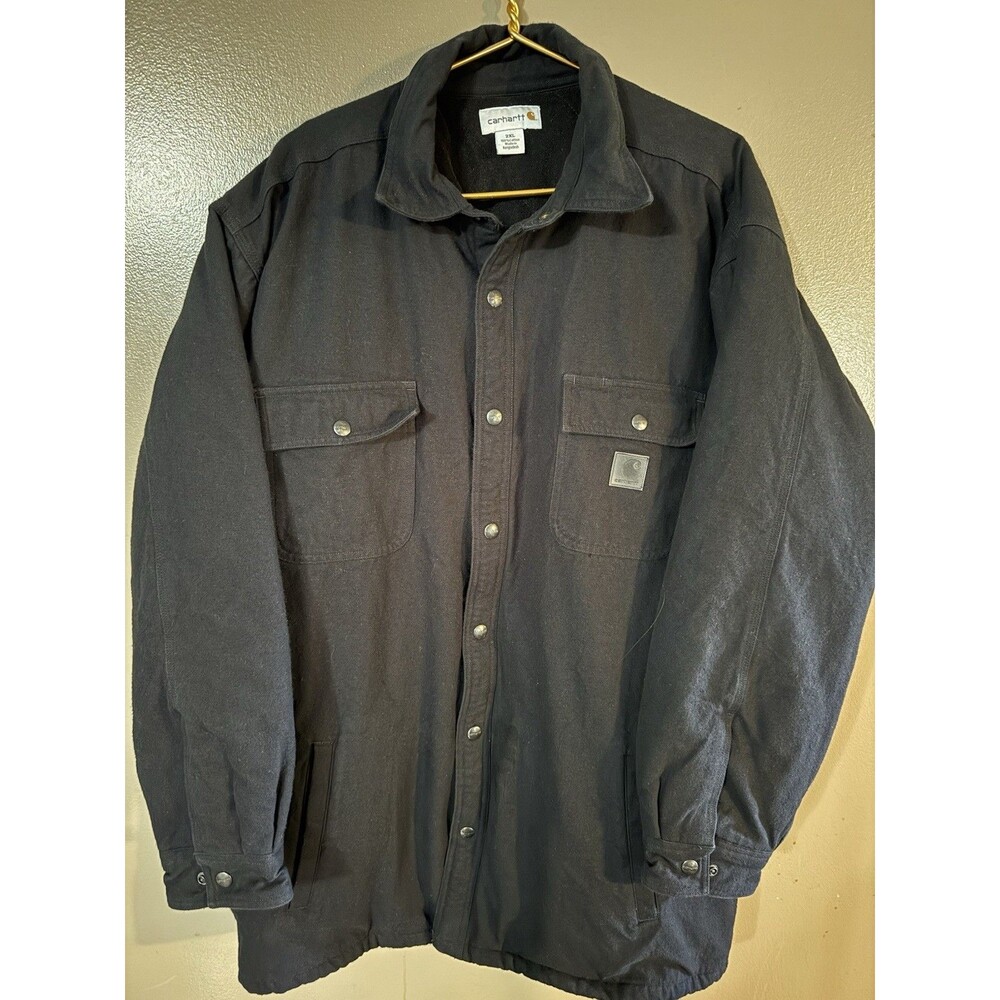 carhartt quilt-lined chore all black flannel  snap button shirt jacket 2XL EUC